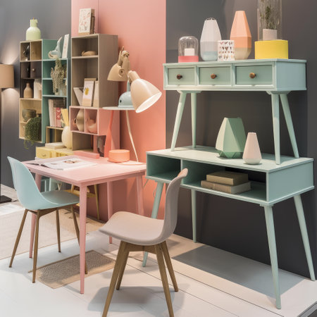 interior in pastel colors with a variety of furniture.の写真素材