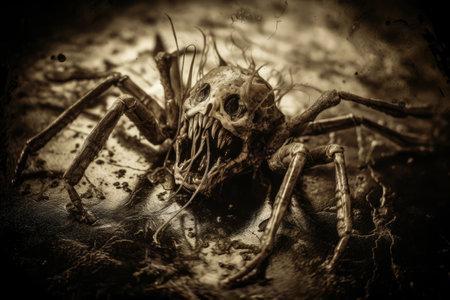 a screaming demon crawling on the floor at night, creepy monster.の写真素材