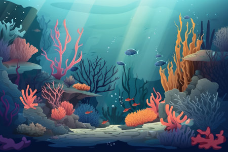 Illustration of an underwater coral scene, shallow water.の写真素材