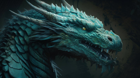 Blue chinese dragon, digital painting, concept art.の写真素材