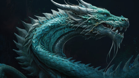 Blue chinese dragon, digital painting, concept art.の写真素材