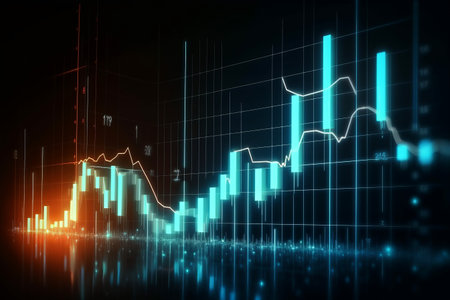 A digital graph chart representing the stock trade market for businesses to invest in, showcasing growth and profit. Utilizing generative AI technology.の写真素材