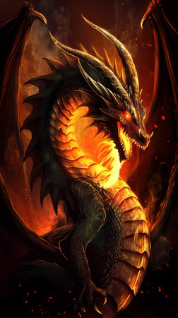 The dragon is a mythical creature with wings, fire breath and bile, which is used as a poison.の写真素材