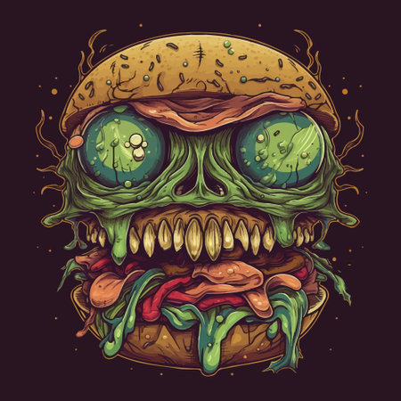 macabre monster burger, art vector illustration.のイラスト素材