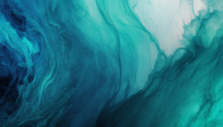 Teal and green abstract watercolor paint background with fluid texture for banners.の写真素材