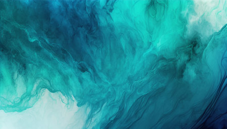 Teal and green abstract watercolor paint background with fluid texture for banners.の写真素材