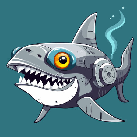 Vector illustration of a robotic shark.のイラスト素材