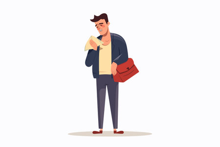 Troubled man with barren wallet struggles with bankruptcy. Discontented male experiences cash shortage from open purse. financial issues. vector art.のイラスト素材