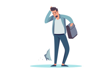 Troubled man with barren wallet struggles with bankruptcy. Discontented male experiences cash shortage from open purse. financial issues. vector art.のイラスト素材