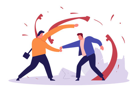Bewildered man throws boomerang, only for it to return. Perplexed worker faces consequences of risky ventures. boomerang effect. vector graphic.のイラスト素材