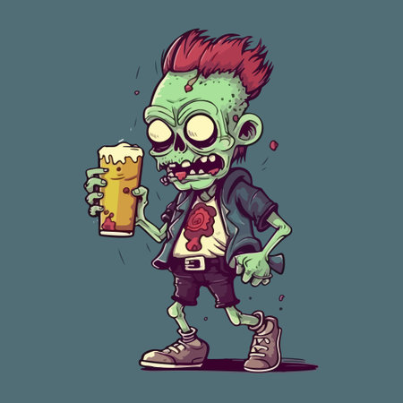 Punk zombie drunk beer character illustration.のイラスト素材