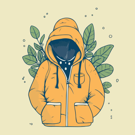 Figure with raincoat and plant, PLANT HEAD, t-shirt design.のイラスト素材