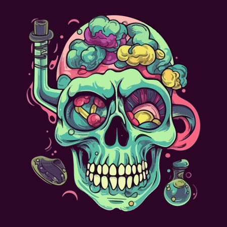 Trippy skull bong head illustration.のイラスト素材