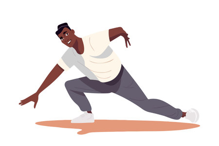 Happy man breakdancing on the floor, showcasing his talent and love for hip hop dance. vector illustration.のイラスト素材