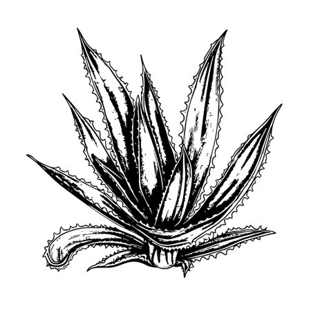 Hand drawn illustration of aloe vera in engraved style isolated on white background.のイラスト素材