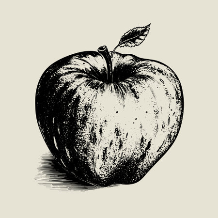 Hand drawn illustration of apple in engraved style isolated on white background.のイラスト素材