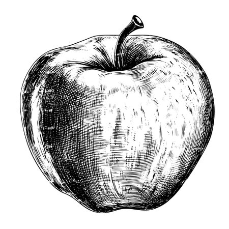 Hand drawn illustration of apple in engraved style isolated on white background.のイラスト素材