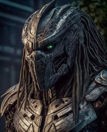 Portrait of an alien monster with dreadlocks in a sci-fi suit - Generative AI.の素材