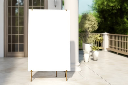3D rendering of an outdoor wedding whiteboard with a welcome sign and seating chart mockup.の写真素材