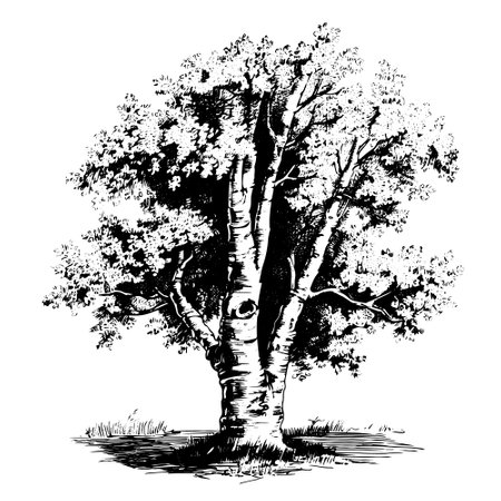 birch vector drawing. Isolated hand drawn object, engraved style illustration.のイラスト素材
