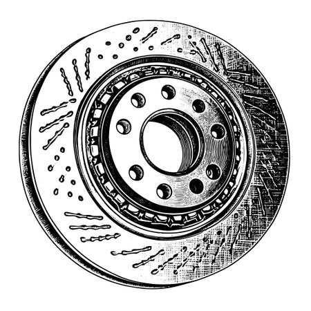 brake rotor vector drawing. Isolated hand drawn, engraved style illustration.のイラスト素材