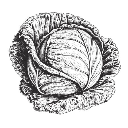 cabbage vector drawing. Isolated hand drawn object, engraved style illustration.のイラスト素材