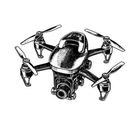 drone vector drawing. Isolated hand drawn object, engraved style illustration.のイラスト素材