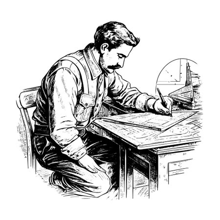 engineer vector drawing. Isolated hand drawn object, engraved style illustration.のイラスト素材
