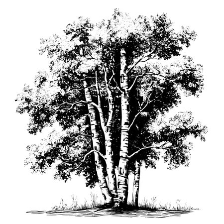 birch vector drawing. Isolated hand drawn object, engraved style illustration.のイラスト素材