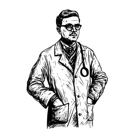 doctor vector drawing. Isolated hand drawn object, engraved style illustration.のイラスト素材