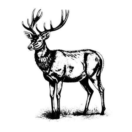 deer vector drawing. Isolated hand drawn object, engraved style illustration.のイラスト素材