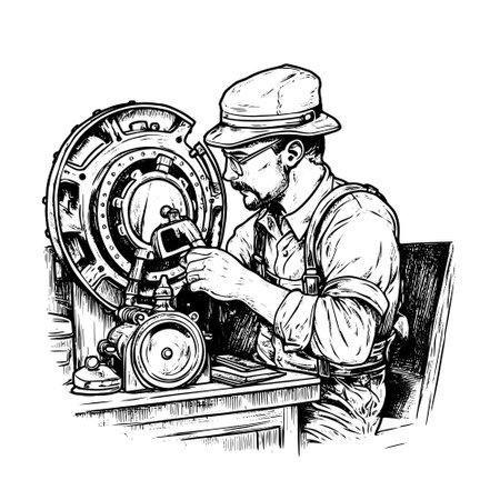 engineer vector drawing. Isolated hand drawn object, engraved style illustration.のイラスト素材