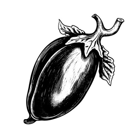 egg plant drawing. Isolated hand drawn object, engraved style illustration.のイラスト素材