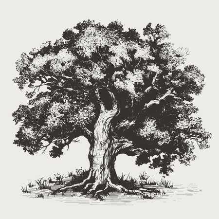 oak vector drawing. Isolated hand drawn, engraved style illustration.のイラスト素材