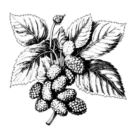 mulberry vector drawing. Isolated hand drawn, engraved style illustration.のイラスト素材