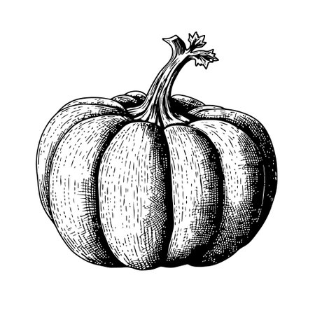 pumpkin vector drawing. Isolated hand drawn, engraved style illustration.のイラスト素材