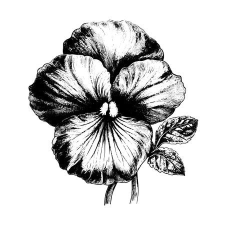 pansy vector drawing. Isolated hand drawn, engraved style illustration.のイラスト素材