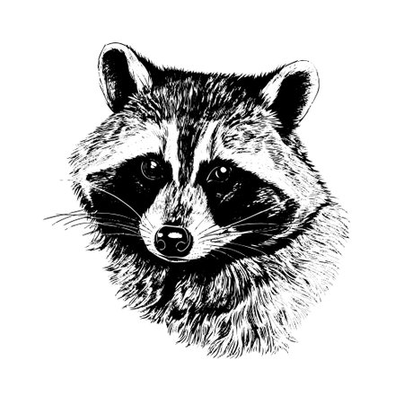 raccoon vector drawing. Isolated hand drawn, engraved style illustration.のイラスト素材