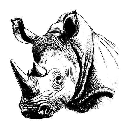 rhinoceros vector drawing. Isolated hand drawn, engraved style illustration.のイラスト素材