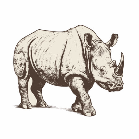 rhinoceros vector drawing. Isolated hand drawn, engraved style illustration.のイラスト素材