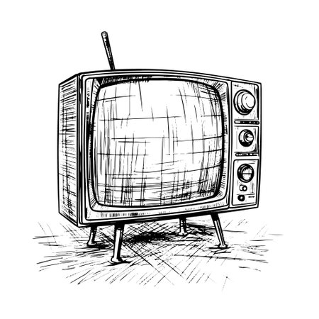 smart television vector drawing. Isolated hand drawn, engraved style illustration.のイラスト素材