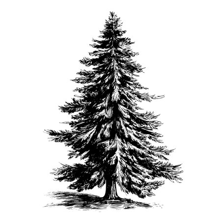 spruce vector drawing. Isolated hand drawn, engraved style illustration.のイラスト素材