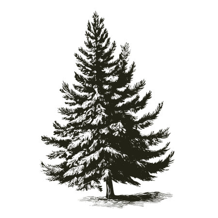 spruce vector drawing. Isolated hand drawn, engraved style illustration.のイラスト素材