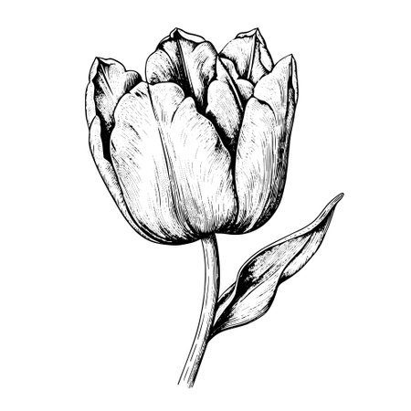 tulip vector drawing. Isolated hand drawn, engraved style illustration.のイラスト素材