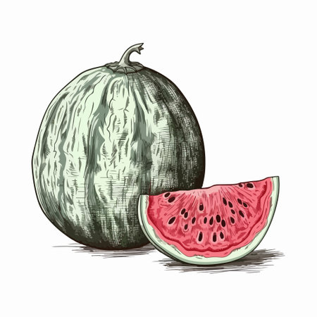 watermelon vector drawing. Isolated hand drawn, engraved style illustration.のイラスト素材