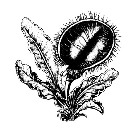 venus flytrap vector drawing. Isolated hand drawn, engraved style illustration.のイラスト素材