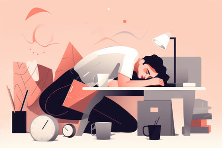 Exhausted woman employee lying on desk feeling overwhelmed with work. Unhappy tired businesswoman sleep on workplace suffer from overwork..の写真素材