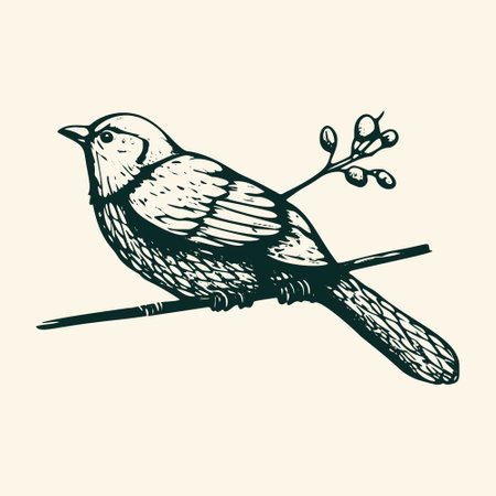 Vintage Bird Sketch - Ornithology Vector Illustration.のイラスト素材