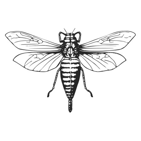 Vintage Insect Illustration - Black and White Fly Art.のイラスト素材