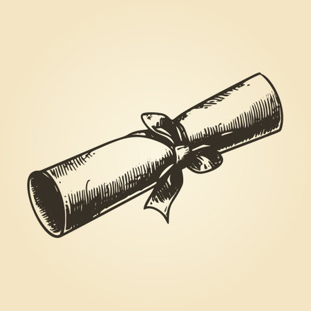 Vintage Paper Scroll Icon - Hand-drawn Vector Illustration.のイラスト素材